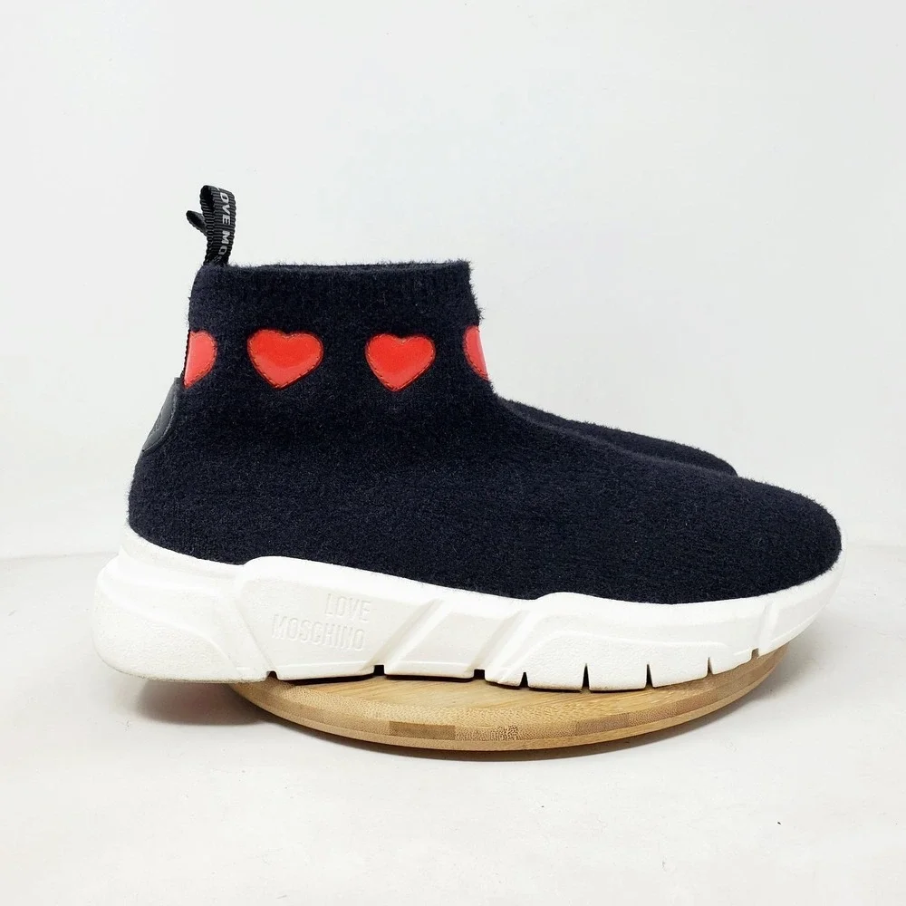 Love Moschino Sneaker Boots Womens 41 Black‎ Hearts Platform Chunky Shoes